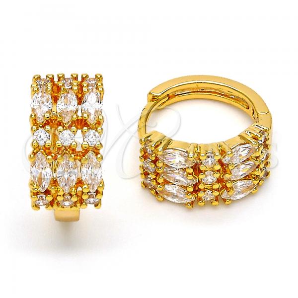 Oro Laminado Huggie Hoop, Gold Filled Style with White Cubic Zirconia, Polished, Golden Finish, 02.237.0027.15