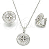 Sterling Silver Earring and Pendant Adult Set, Flower Design, with White Cubic Zirconia and White Crystal, Polished, Rhodium Finish, 10.175.0042