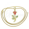 Oro Laminado Pendant Necklace, Gold Filled Style Flower Design, Red Enamel Finish, Golden Finish, 04.253.0016.20