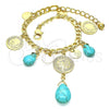 Oro Laminado Charm Bracelet, Gold Filled Style Teardrop Design, with Turquoise Opal, Polished, Golden Finish, 03.331.0208.08