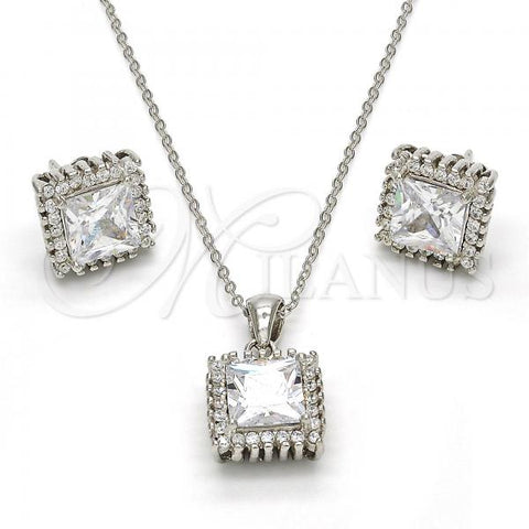 Sterling Silver Earring and Pendant Adult Set, with White Cubic Zirconia, Polished, Rhodium Finish, 10.175.0057