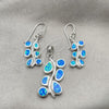 Sterling Silver Earring and Pendant Adult Set, Leaf Design, with Bermuda Blue Opal, Polished, Silver Finish, 10.391.0026