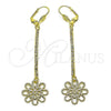 Oro Laminado Long Earring, Gold Filled Style Flower Design, with White Cubic Zirconia, Diamond Cutting Finish, Golden Finish, 5.087.001.1