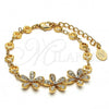 Oro Laminado Fancy Bracelet, Gold Filled Style Flower Design, with White Crystal, Polished, Golden Finish, 03.171.0010.07