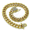 Oro Laminado Basic Bracelet, Gold Filled Style Miami Cuban Design, with White Micro Pave, Polished, Golden Finish, 04.156.0466.07