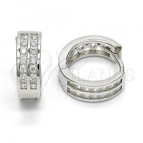 Sterling Silver Huggie Hoop, with White Cubic Zirconia, Polished, Rhodium Finish, 02.286.0004.15