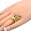 Oro Laminado Multi Stone Ring, Gold Filled Style with White Crystal, Polished, Golden Finish, 01.241.0011.08 (Size 8)