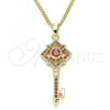 Oro Laminado Pendant Necklace, Gold Filled Style key Design, with Garnet Micro Pave, Polished, Golden Finish, 04.344.0011.1.20