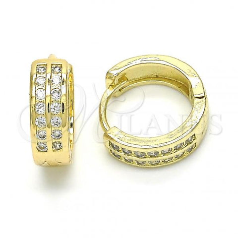 Oro Laminado Huggie Hoop, Gold Filled Style with White Cubic Zirconia, Polished, Golden Finish, 02.221.0058.15