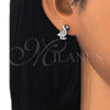 Sterling Silver Stud Earring, with White and Black Micro Pave, Polished, Rhodium Finish, 02.336.0114