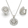 Sterling Silver Earring and Pendant Adult Set, with White Cubic Zirconia and White Micro Pave, Polished, Rhodium Finish, 10.175.0036