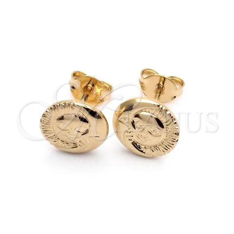 Oro Laminado Stud Earring, Gold Filled Style Sun and Moon Design, Polished, Golden Finish, 02.58.0025