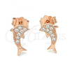 Sterling Silver Stud Earring, Dolphin Design, with White Micro Pave, Polished, Rose Gold Finish, 02.174.0071.1