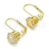 Oro Laminado Leverback Earring, Gold Filled Style with Golden Cubic Zirconia, Polished, Golden Finish, 5.128.082