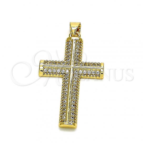 Oro Laminado Religious Pendant, Gold Filled Style Cross Design, with White Micro Pave, Polished, Golden Finish, 05.102.0034