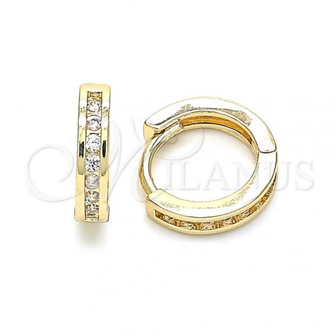 Oro Laminado Huggie Hoop, Gold Filled Style with White Cubic Zirconia, Polished, Golden Finish, 02.195.0107.15
