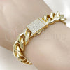 Oro Laminado Fancy Bracelet, Gold Filled Style Chunky Design, with White Cubic Zirconia, Polished, Golden Finish, 03.156.0043.09