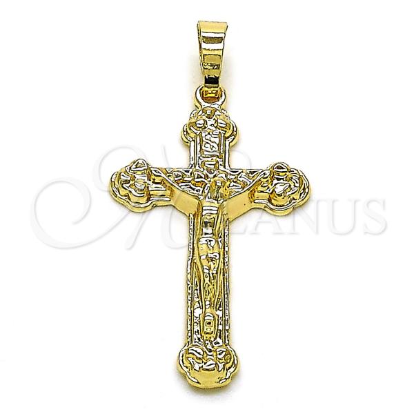 Oro Laminado Religious Pendant, Gold Filled Style Cross and Crucifix Design, Polished, Golden Finish, 05.63.1168