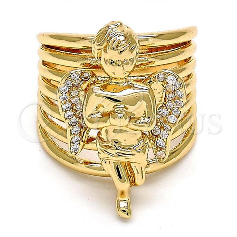 Oro Laminado Multi Stone Ring, Gold Filled Style Angel Design, with White Cubic Zirconia, Polished, Golden Finish, 01.60.0001.12 (Size 12)