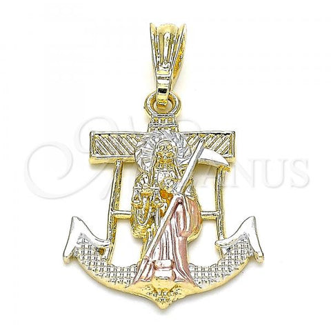 Oro Laminado Fancy Pendant, Gold Filled Style Anchor and Santa Muerte Design, Polished, Tricolor, 05.351.0070.1
