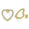 Oro Laminado Stud Earring, Gold Filled Style Heart Design, with White Micro Pave, Polished, Golden Finish, 02.156.0439