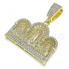 Oro Laminado Religious Pendant, Gold Filled Style with White Crystal, Polished, Golden Finish, 05.380.0146