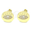 Oro Laminado Stud Earring, Gold Filled Style with White Micro Pave, Polished, Golden Finish, 02.156.0444