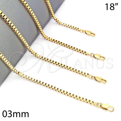 Oro Laminado Basic Necklace, Gold Filled Style Box Design, Polished, Golden Finish, 04.317.0005.18