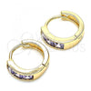 Oro Laminado Huggie Hoop, Gold Filled Style with Amethyst Cubic Zirconia, Polished, Golden Finish, 02.213.0207.12