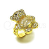Oro Laminado Multi Stone Ring, Gold Filled Style Teddy Bear and Baguette Design, with White Cubic Zirconia and White Micro Pave, Polished, Golden Finish, 01.284.0108