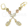 Oro Laminado Long Earring, Gold Filled Style Guadalupe Design, Polished, Tricolor, 02.351.0060