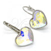 Rhodium Plated Leverback Earring, Heart Design, with Aurore Boreale Swarovski Crystals, Polished, Rhodium Finish, 02.239.0013.9