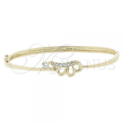 Oro Laminado Individual Bangle, Gold Filled Style Butterfly Design, with White Cubic Zirconia, Polished, Golden Finish, 07.156.0011 (08 MM Thickness, Size 4)