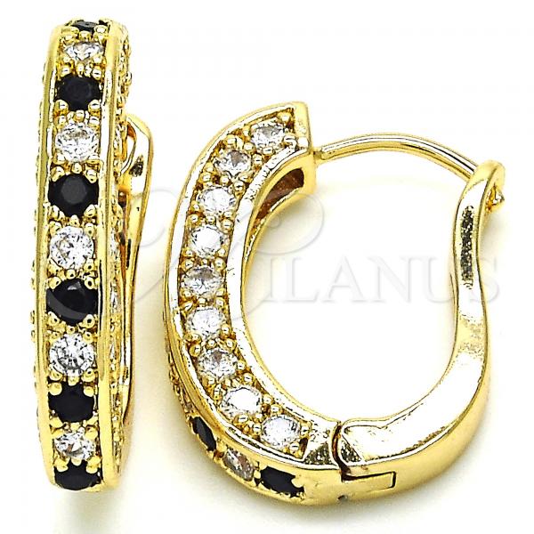 Oro Laminado Huggie Hoop, Gold Filled Style with Black and White Cubic Zirconia, Polished, Golden Finish, 02.217.0024.4.15