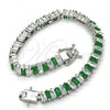 Rhodium Plated Tennis Bracelet, with Green and White Cubic Zirconia, Polished, Rhodium Finish, 03.210.0075.6.08