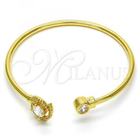Oro Laminado Individual Bangle, Gold Filled Style with White Cubic Zirconia and White Crystal, Polished, Golden Finish, 07.233.0010 (03 MM Thickness, One size fits all)