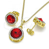 Oro Laminado Earring and Pendant Adult Set, Gold Filled Style with Garnet and White Crystal, Polished, Golden Finish, 10.379.0004