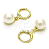 Oro Laminado Dangle Earring, Gold Filled Style Ball Design, with Ivory Mother of Pearl, Polished, Golden Finish, 02.213.0462