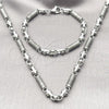 Stainless Steel Necklace and Bracelet, Ball Design, Polished, Steel Finish, 06.363.0061