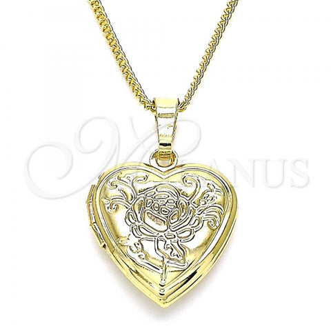Oro Laminado Pendant Necklace, Gold Filled Style Heart and Flower Design, Polished, Golden Finish, 04.117.0014.20