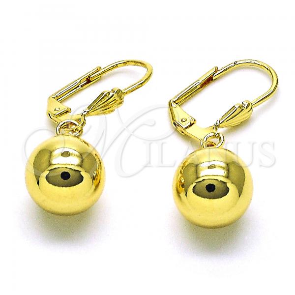 Oro Laminado Dangle Earring, Gold Filled Style Ball Design, Polished, Golden Finish, 5.123.016