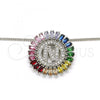 Rhodium Plated Pendant Necklace, Initials Design, with Multicolor Cubic Zirconia, Polished, Rhodium Finish, 04.210.0018.3.20