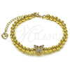 Oro Laminado Individual Bangle, Gold Filled Style Butterfly and Ball Design, with White Micro Pave, Polished, Golden Finish, 07.170.0048.04