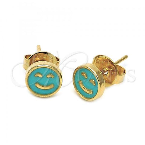 Oro Laminado Stud Earring, Gold Filled Style Smile Design, Turquoise Enamel Finish, Golden Finish, 02.64.0311 *PROMO*