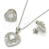 Sterling Silver Earring and Pendant Adult Set, Heart Design, with White Cubic Zirconia, Polished, Rhodium Finish, 10.286.0020