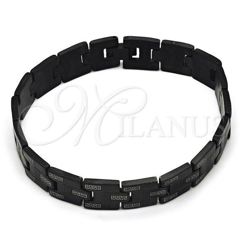 Stainless Steel Solid Bracelet, Greek Key Design, Polished, Black Rhodium Finish, 03.114.0384.09