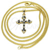Oro Laminado Pendant Necklace, Gold Filled Style Cross Design, with Black and White Cubic Zirconia, Polished, Golden Finish, 04.284.0010.2.22