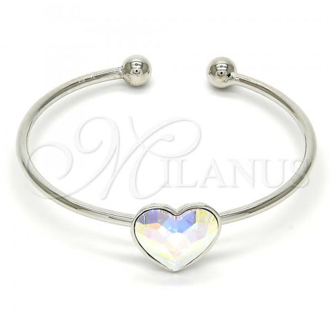 Rhodium Plated Individual Bangle, Heart Design, with Aurore Boreale Swarovski Crystals, Polished, Rhodium Finish, 07.239.0013.9 (02 MM Thickness, One size fits all)