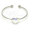 Rhodium Plated Individual Bangle, Heart Design, with Aurore Boreale Swarovski Crystals, Polished, Rhodium Finish, 07.239.0013.9 (02 MM Thickness, One size fits all)