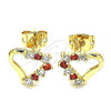 Oro Laminado Stud Earring, Gold Filled Style Heart Design, with Garnet and White Cubic Zirconia, Polished, Golden Finish, 02.213.0135.1